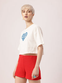 DressBerry Grunge Look, Kind Heart Printed Boxy Crop T-shirt