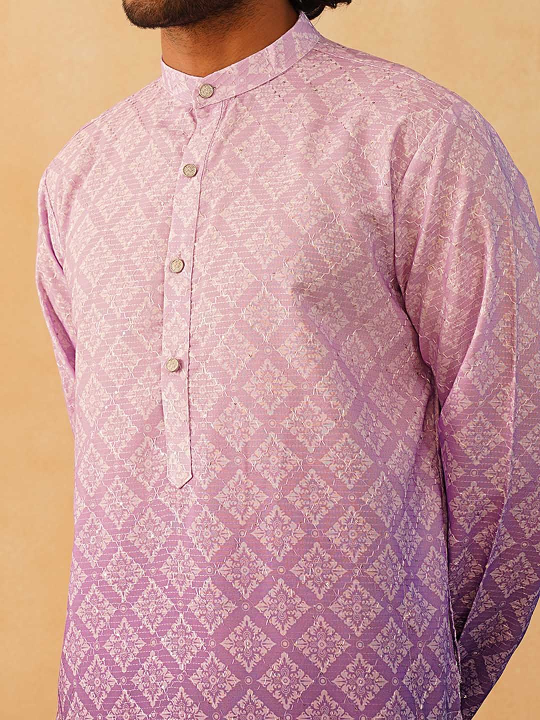 Jompers Floral Printed Sequinned Mandarin Collar Kurta With Trousers