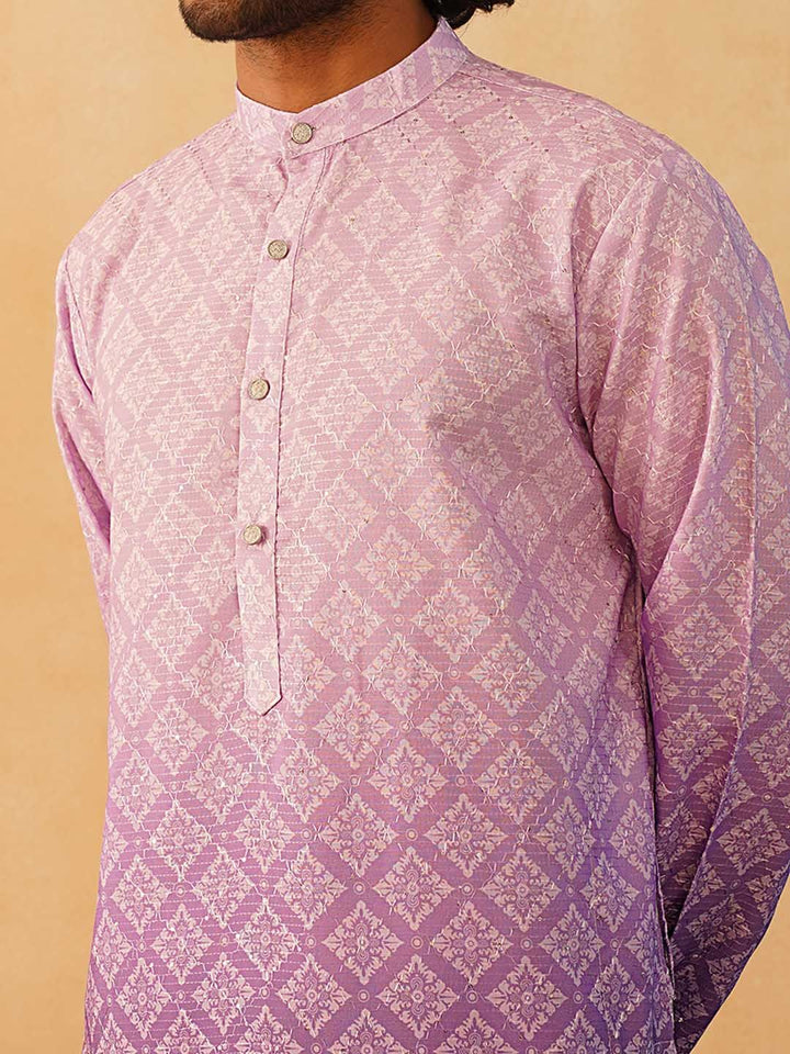 Jompers Floral Printed Sequinned Mandarin Collar Kurta With Trousers