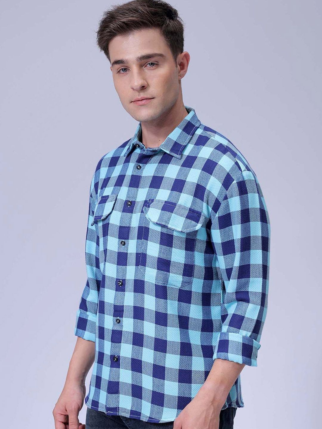 The Indian Garage Co Men Relaxed Fit Checked Dobby Textured Resortwear Shirt