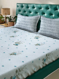Myntra Elegant Homes Grey & Green Floral Pure Cotton 400 TC King Bedsheet Set 2.5m x 2.25m