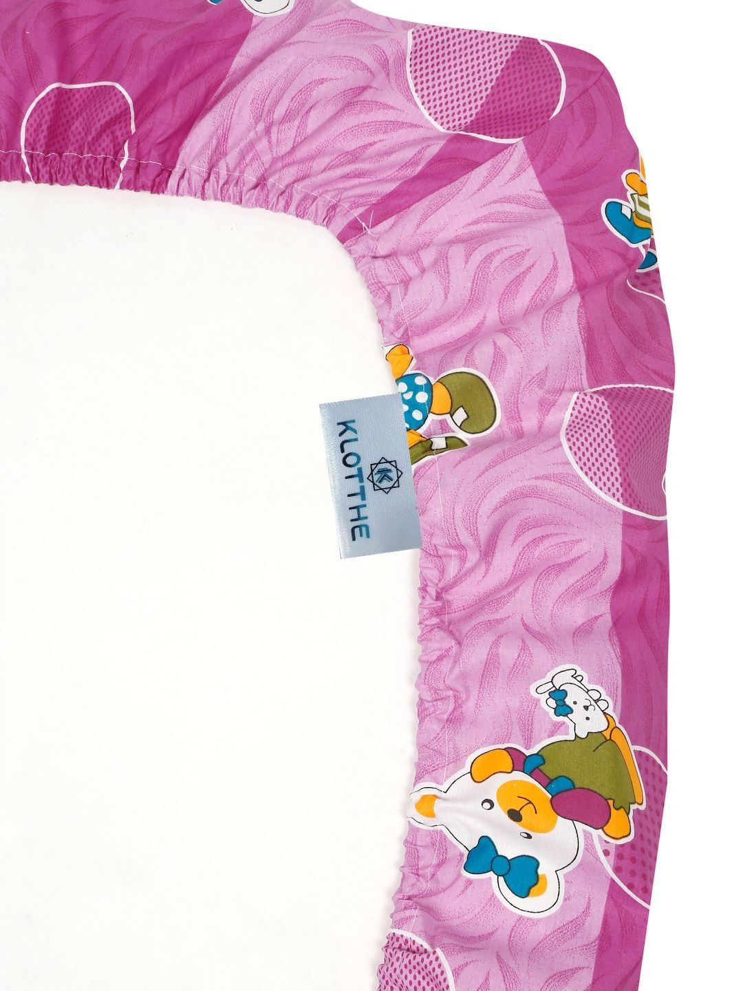 KLOTTHE Purple Cartoon Printed Fitted 400 TC Cotton King Bedsheet & 2 Pillow Covers