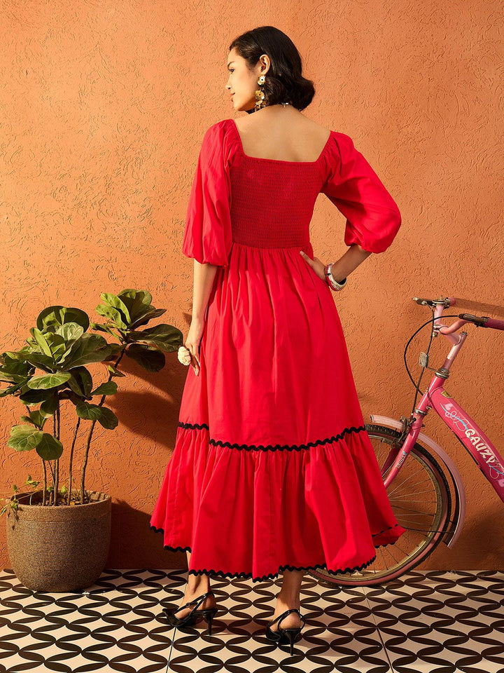 Pink Paprika by SASSAFRAS Women Bishop Sleeves Fit & Flare Maxi Dress