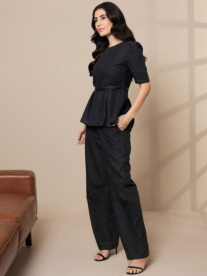 SASSAFRAS worklyf Pure Cotton Peplum Top With Straight Trouser