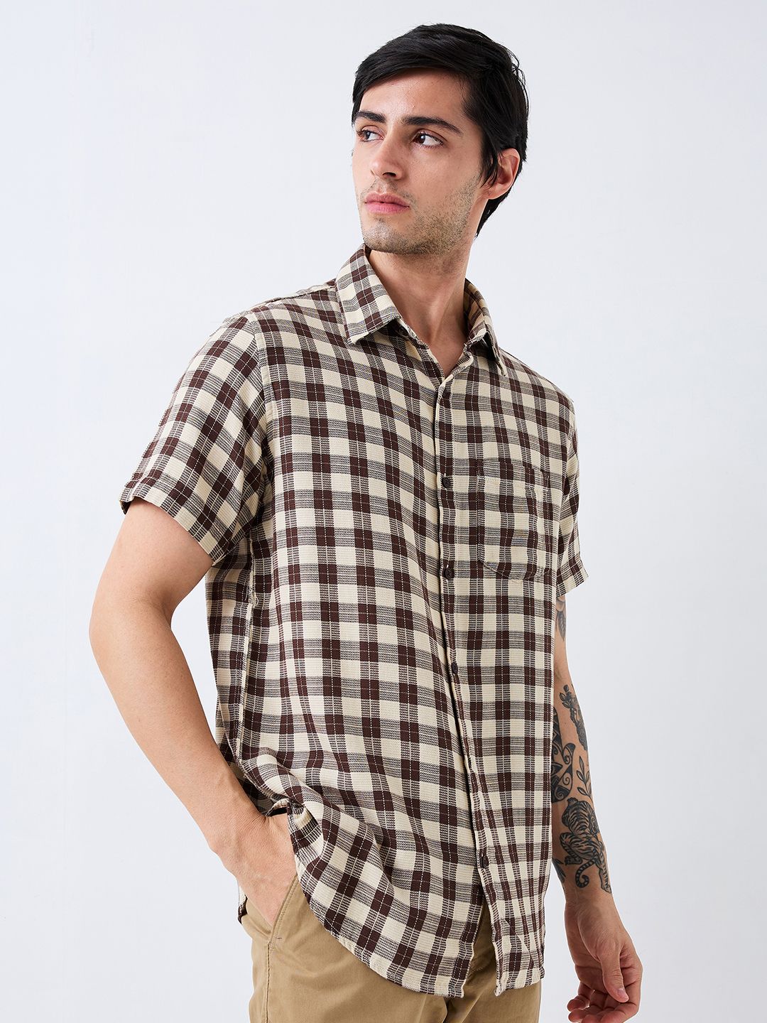 SPYKAR Men Spread Collar Checked Cotton Casual Shirt