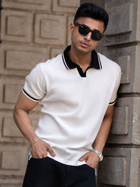Powerlook Men Self Design Polo Collar Cotton T-shirt