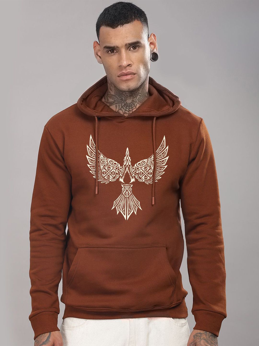 ADRO Lelaki Graphic Printed Hod Cotton Pullover Sweatshirt