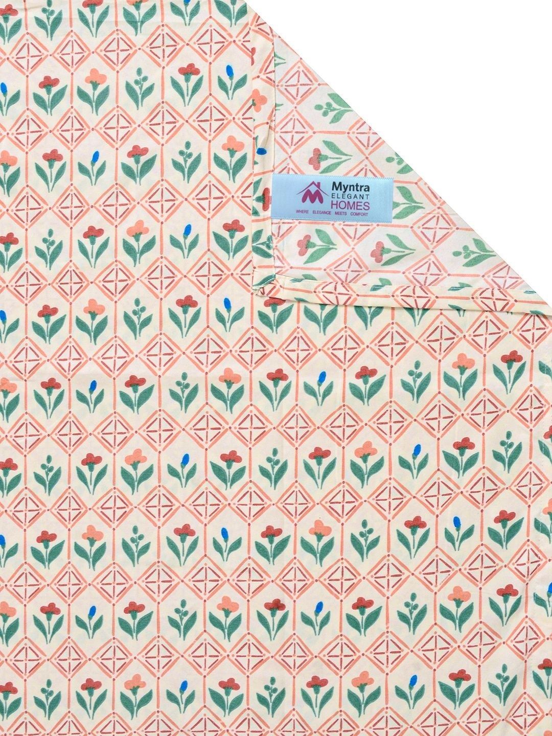 Myntra Elegant Homes Cream-Coloured & Pink Floral 300 TC Single Bedsheet with 1 Pillow Covers