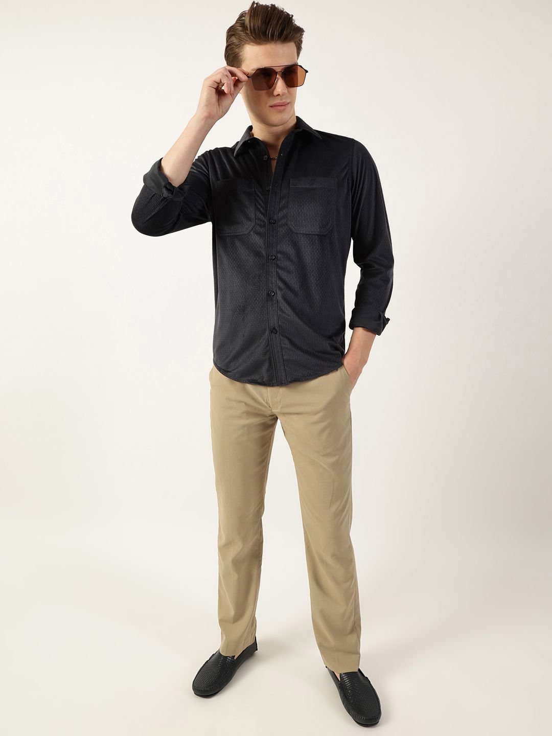 Thomas Scott Men Classic Spread Collar Textured Slim Fit Casual Shirt