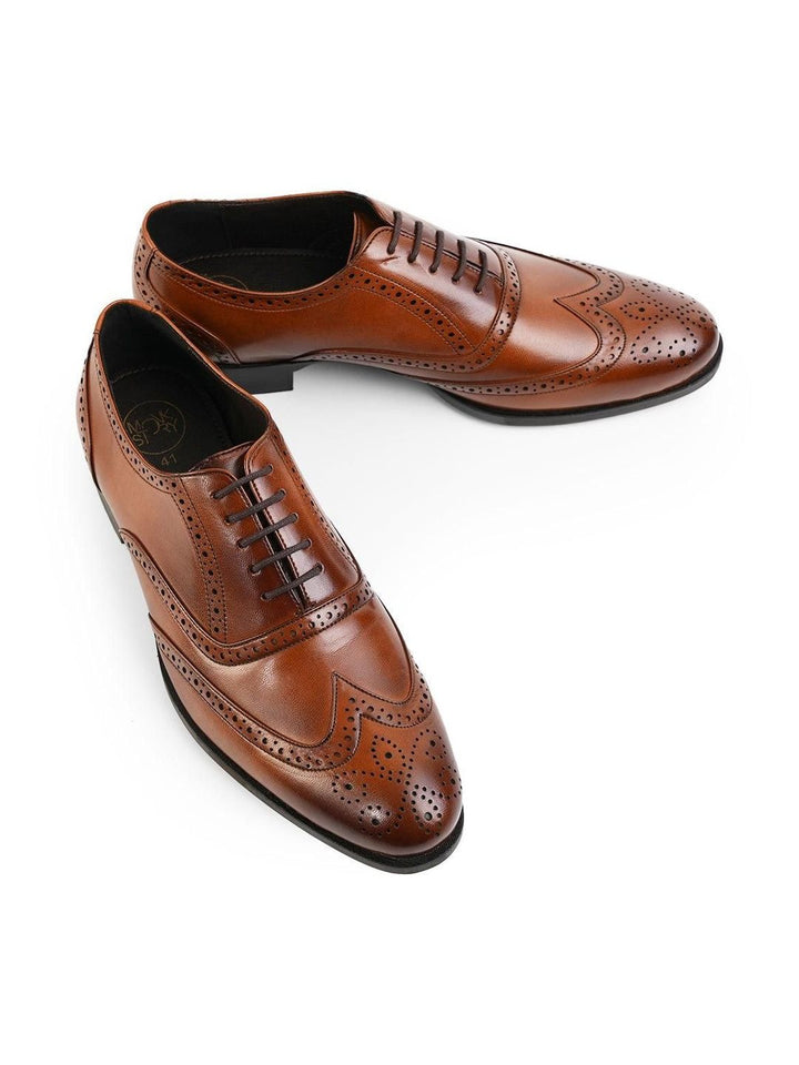Monkstory Wingtip Oxford Lace-Up Brogues - Rich Tan
