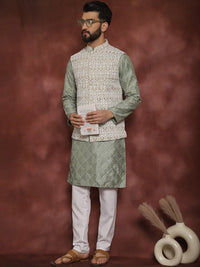 Anouk Ethnic Motifs Embroidered Regular Thread Work Kurta with Churidar & Nehru Jacket