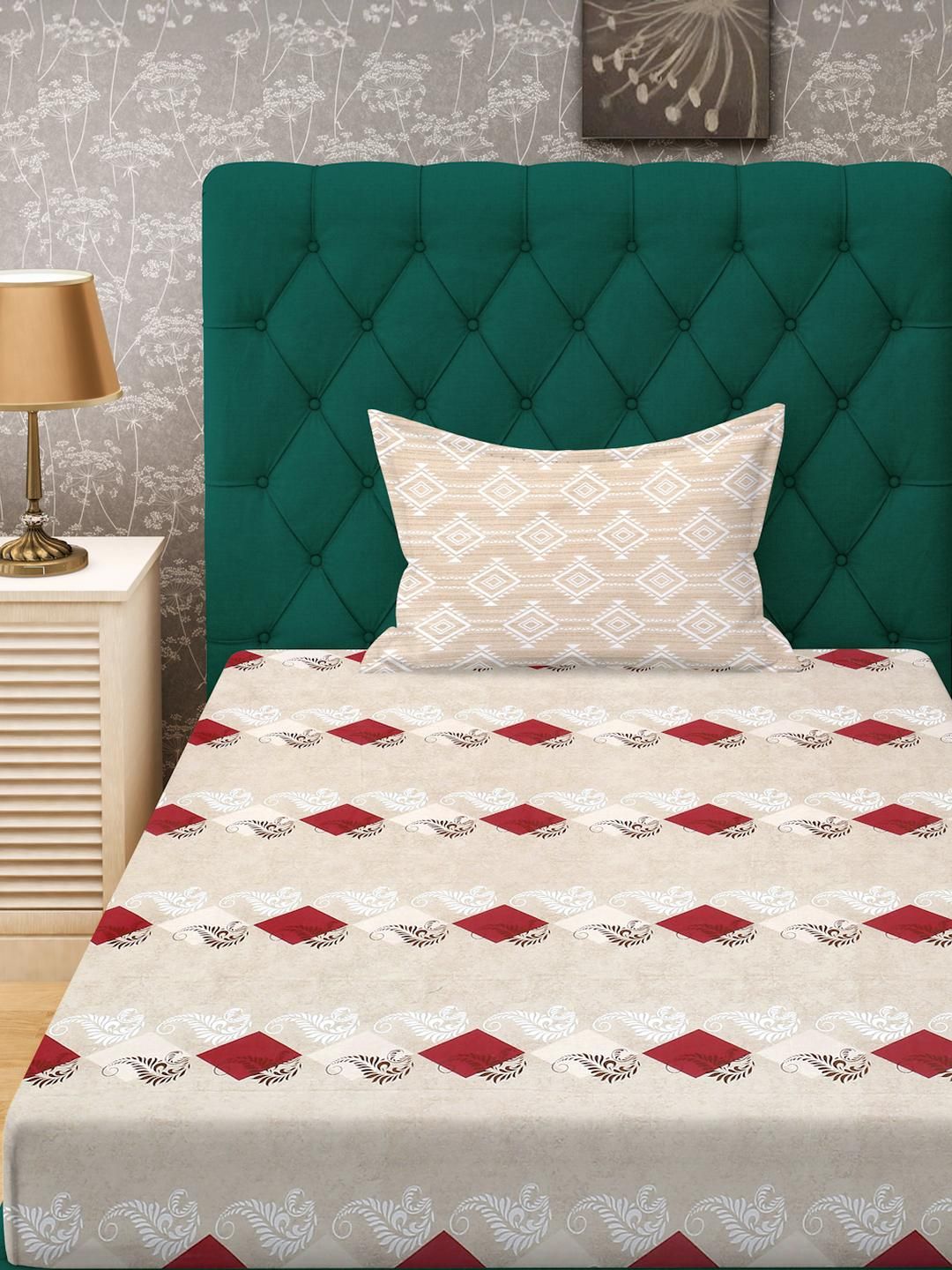 Cadar Bujang KLOTTHE Beige Geometric Cotton