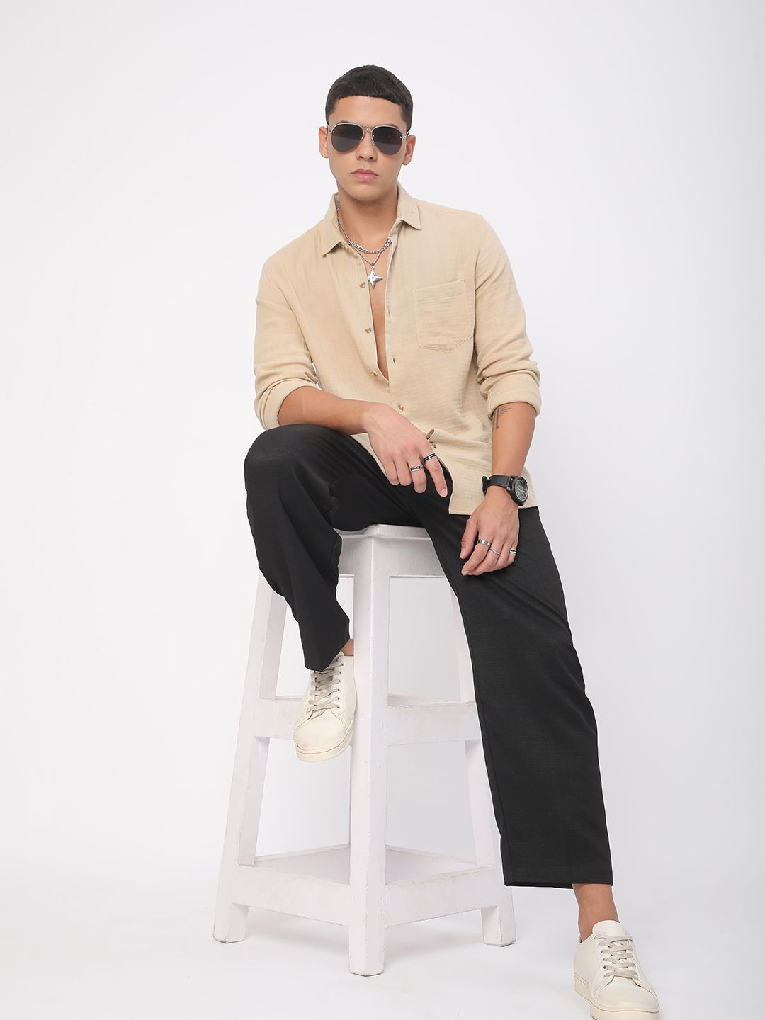 VASTRADO Men Classic Fit Spread Collar Solid Cotton Casual Shirt