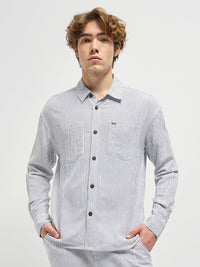 THE BEAR HOUSE Men Spread Collar Pinstripes Striped Casual Shirt
