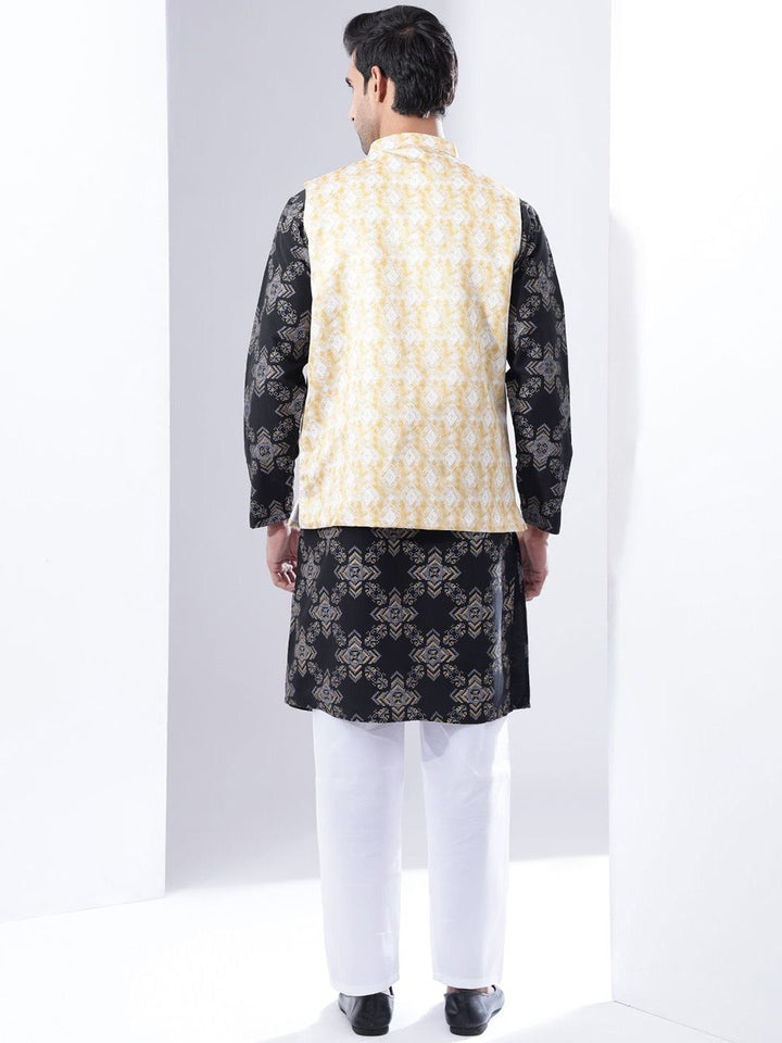 Anouk Men Geometric Printed Straight Kurta with Pyjamas & Nehru Jacket