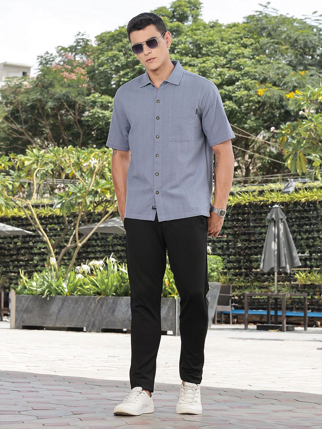Thomas Scott Men's Premium Seersucker Cotton Casual Shirt