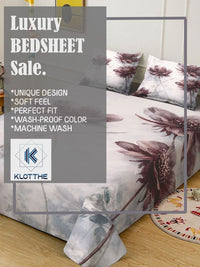 KLOTTHE White & Purple Floral Printed Dilengkapi 300 TC King Bedsheet Dengan 2 Sarung Bantal