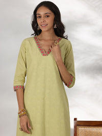 Libas Floral Embroidered Thread Work Pure Cotton Straight Kurta With Palazzos & Dupatta