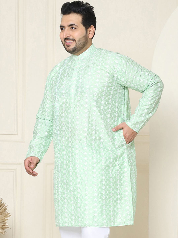 SOJANYA PLUS Size Floral Embroidered Band Collar Straight Kurta