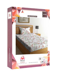 Myntra Elegant Homes White Floral Polycotton 300 TC Fitted Single Fine Bedsheet with a Pillow Cover-89 x 59 inches