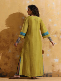 trueBrowns Women Lime Muslin Silk Straight Maxi Dress