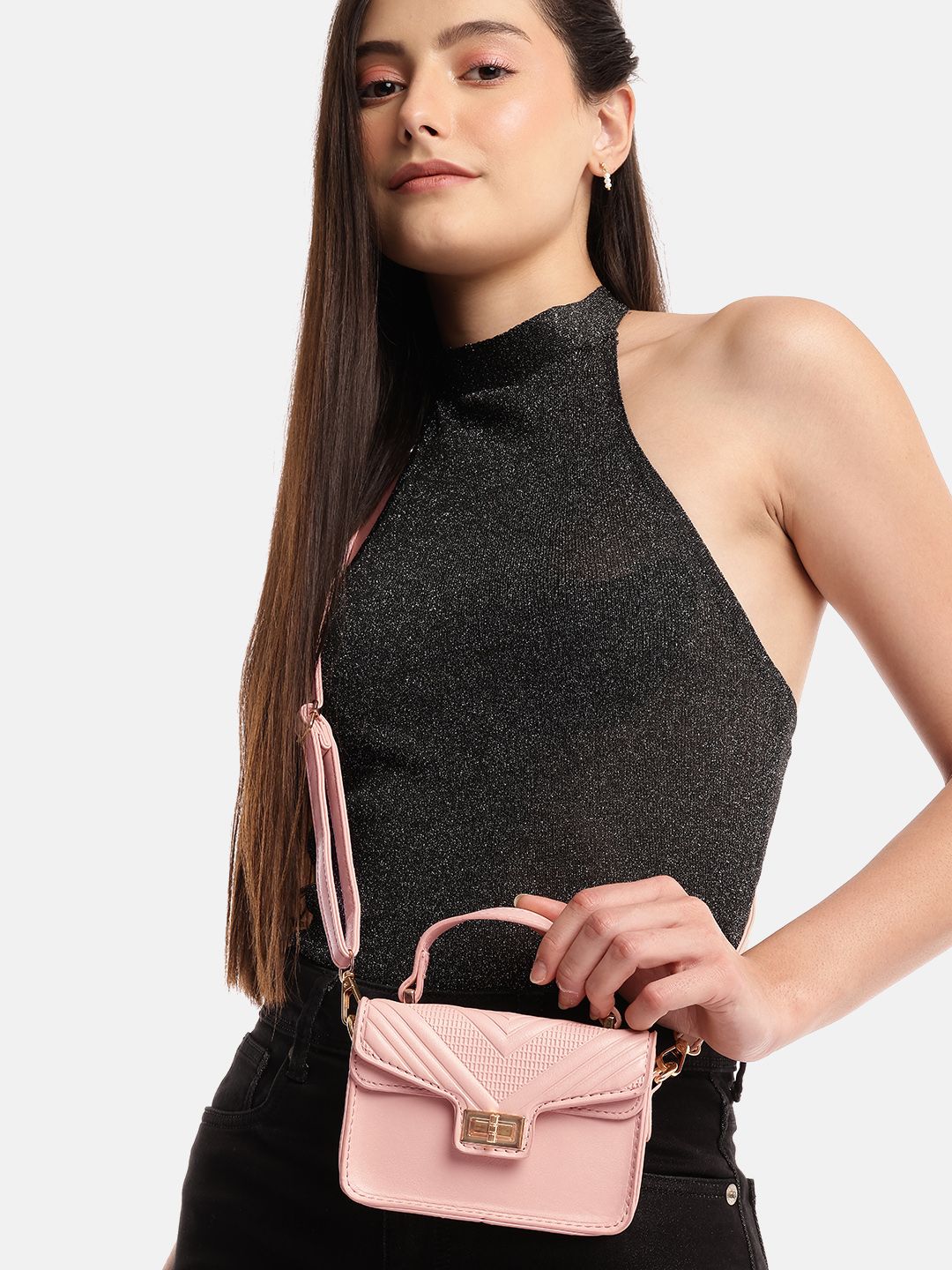 DressBerry Textured Structured Satchel Bag