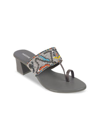 Mochi Women Printed Open Toe Block Heel Sandals