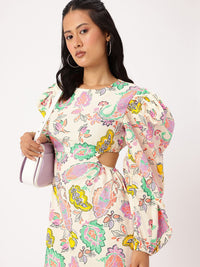 DressBerry Playful Femi Power Shoulders Cut-Out Indie Printed Sheath Mini Dress