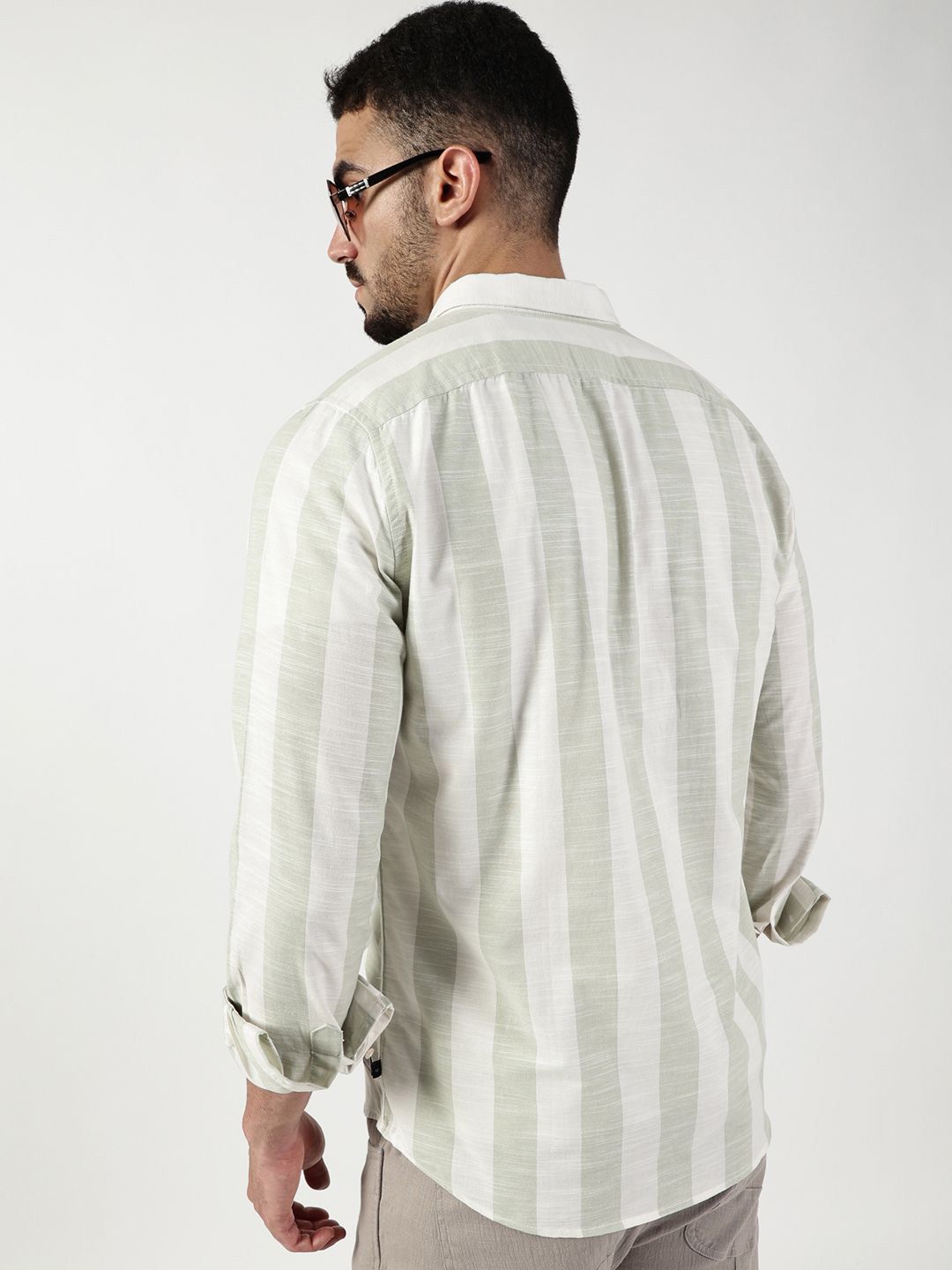 Thomas Scott Men Premium Spread Collar Vertical Striped Cotton Slim Fit Casual Shirt