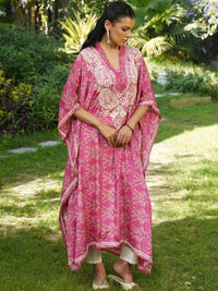 House of Chikankari Women Printed Chikankari Crepe Kaftan Kurta