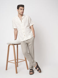 VASTRADO Pure Cotton Crochet Notch Collar Oversized Shirt