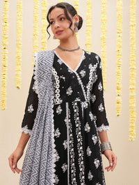 Vishudh Floral Embroidered Pure Cotton Anarkali Kurta & Trousers With Dupatta