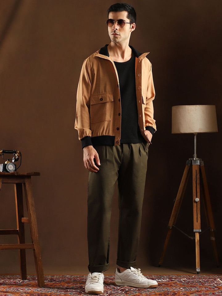 Campus Sutra Men Comfort Pleated Cotton Chino Trousers