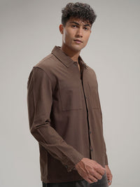 HIGHLANDER Men Comfort Relaxed Fit Textured Spread Collar Cotton Casual Shirt