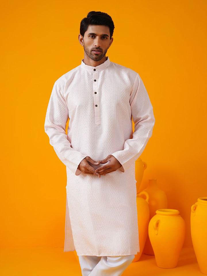 SOJANYA Band Collar Geometric Embroidered Straight Kurta