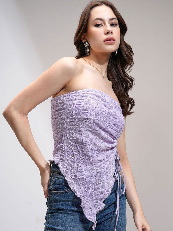 Tokyo Talkies Women Y2K Strapless Asymmetrical Hem Top