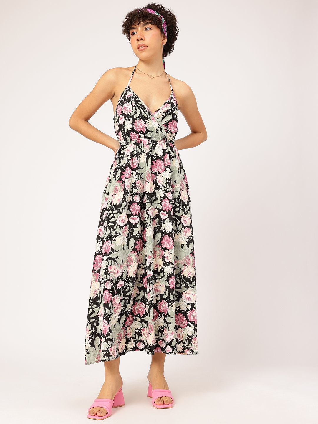 DressBerry Dreamy Drape Halter Neck Floral Maxi Dress