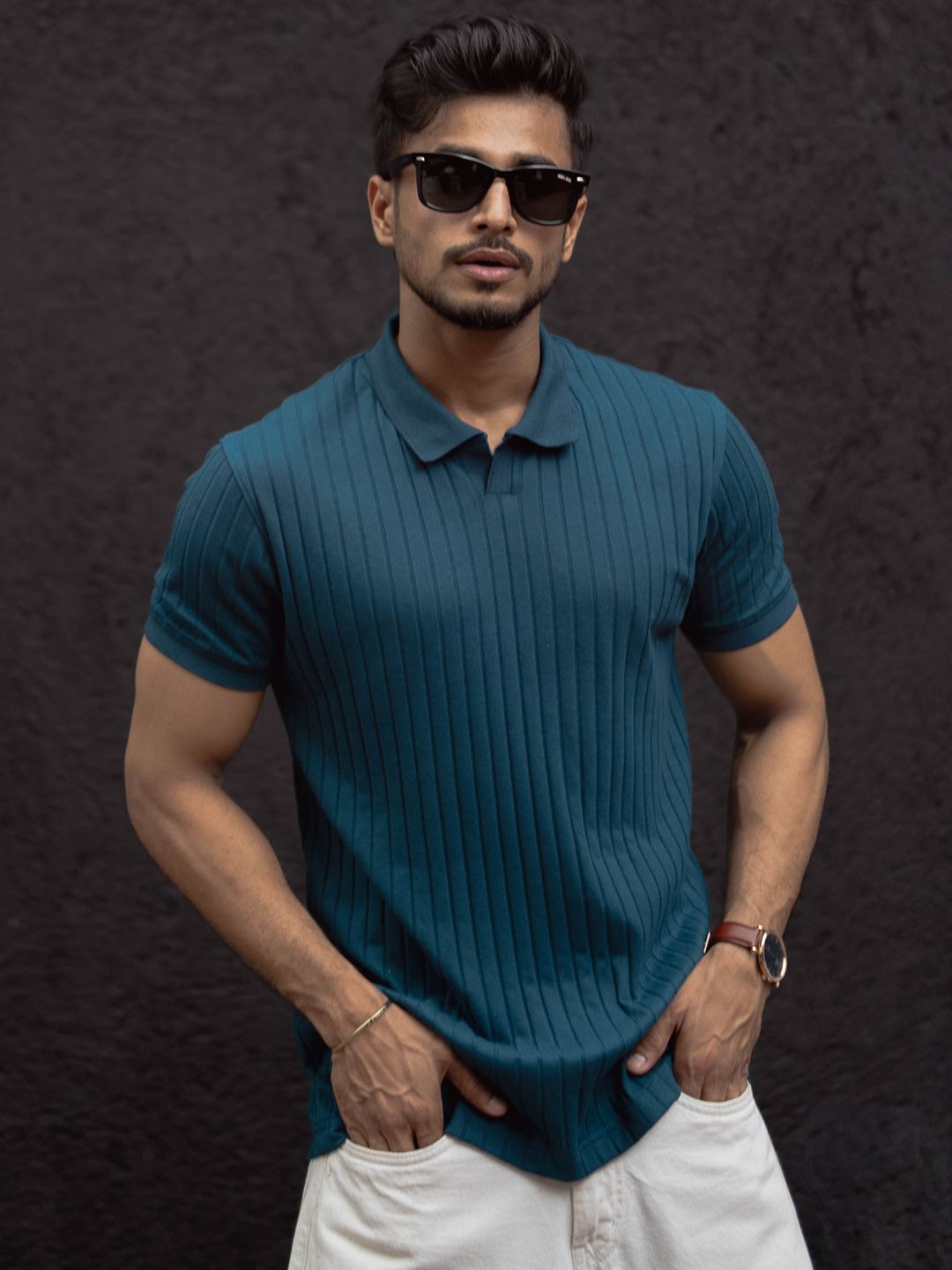 Powerlook Men Self Design Polo Collar Cotton T-shirt