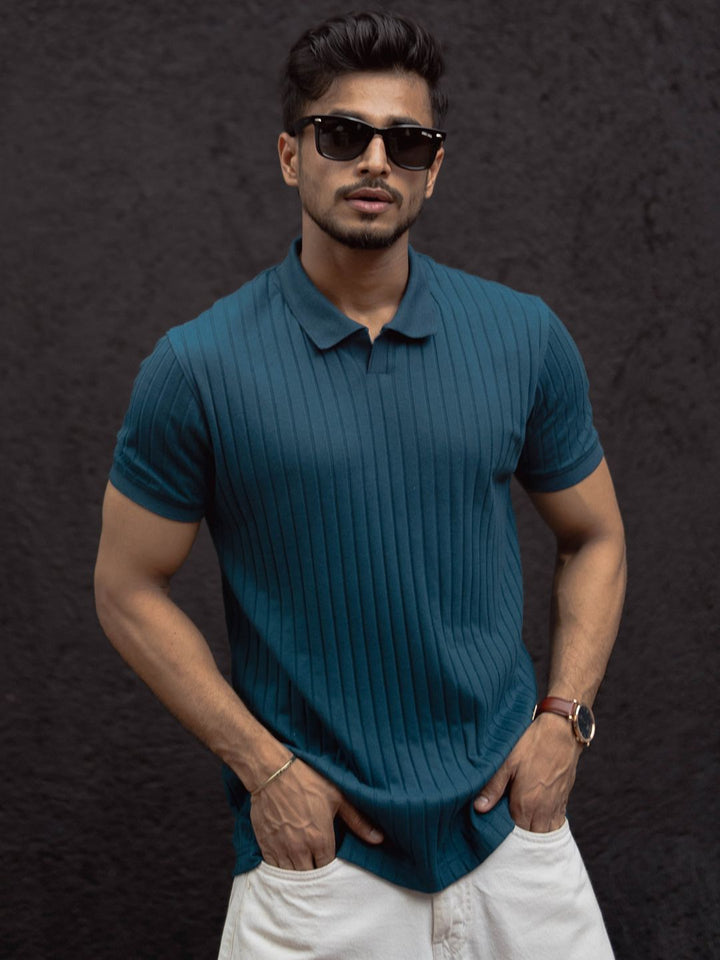 Powerlook Men Self Design Polo Collar Cotton T-shirt