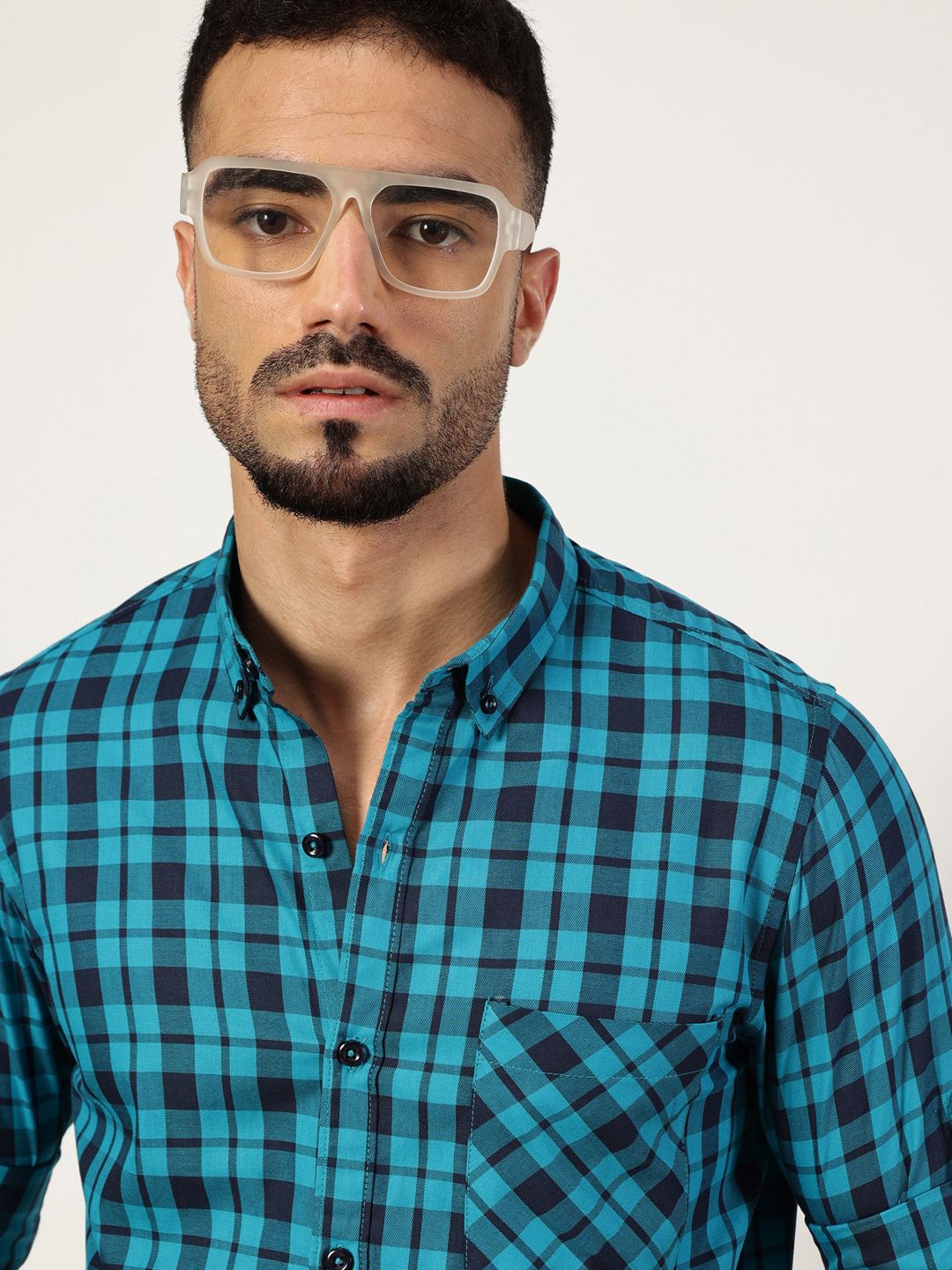 Thomas Scott Men Premium Slim Fit Opaque Checked Casual Shirt
