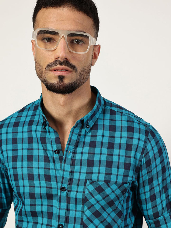 Thomas Scott Men Premium Slim Fit Opaque Checked Casual Shirt