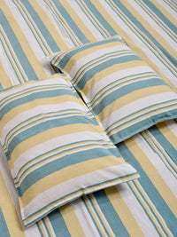 Myntra Elegant Homes Green Striped Pure Cotton Double Bedcover With 2 Pillow Cover