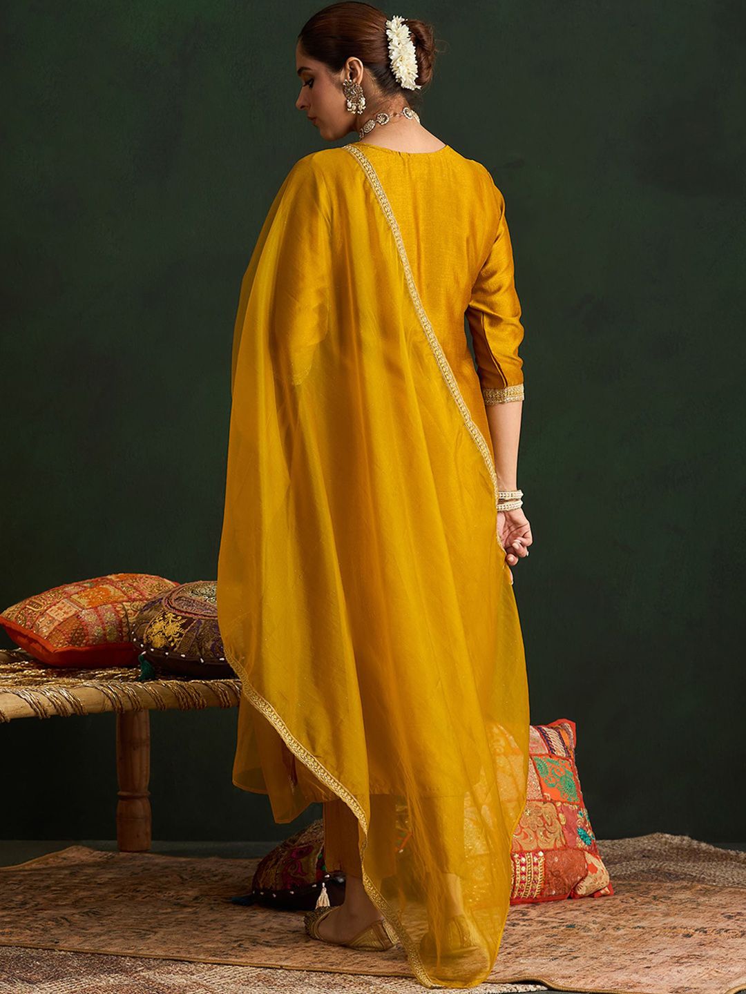 Indo Era Women Embroidered Regular Sequinned Kurta with Trousers & With Dupatta
