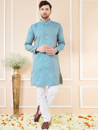 See Designs Ethnic Motifs Woven Design Mandarin Collar Straight Kurta With Pyjamas