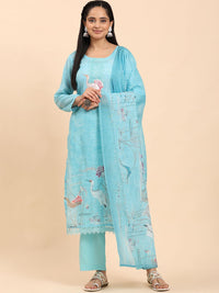 Mamicha Women Ethnic Motifs Embroidered Regular Thread Work Pure Cotton Kurta with Palazzos & With Dupatta