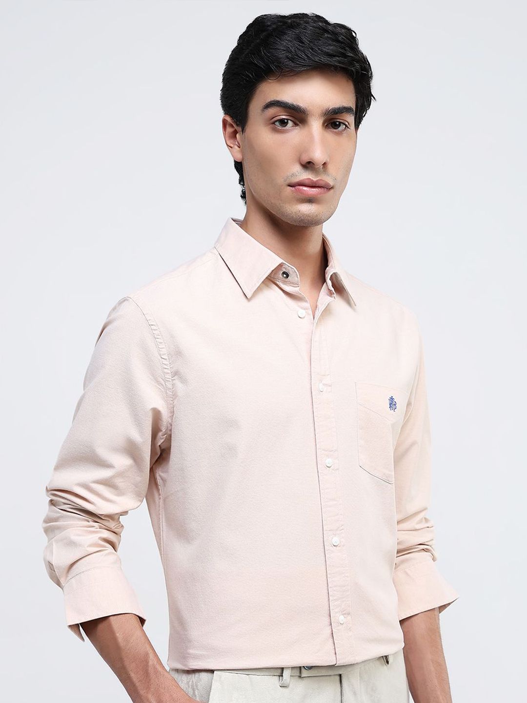 RARE RABBIT Men Comfort Spread Collar Solid Cotton Formal Shirt
