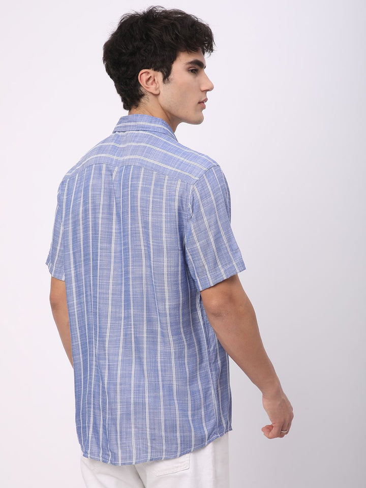 VASTRADO Men Classic Spread Collar Vertical Striped Slim Fit Casual Shirt