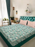 Aura Green & White Printed 300 TC King Bedsheet Set 2.5 m x 2.25 m