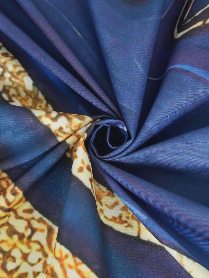 Cadar Katil Superfine King Double Bercetak Biru Abstrak 7D 400 TC Dengan 2 Sarung Bantal