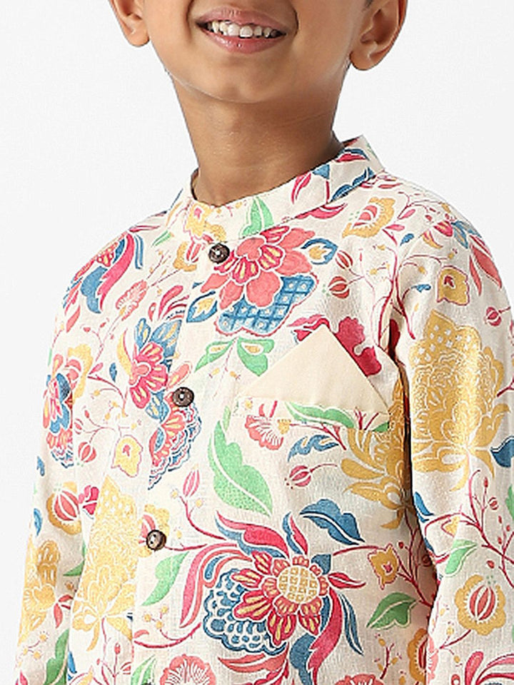 Nauti Nati Boys Floral Printed Regular Pure Cotton Kurta with Pyjamas